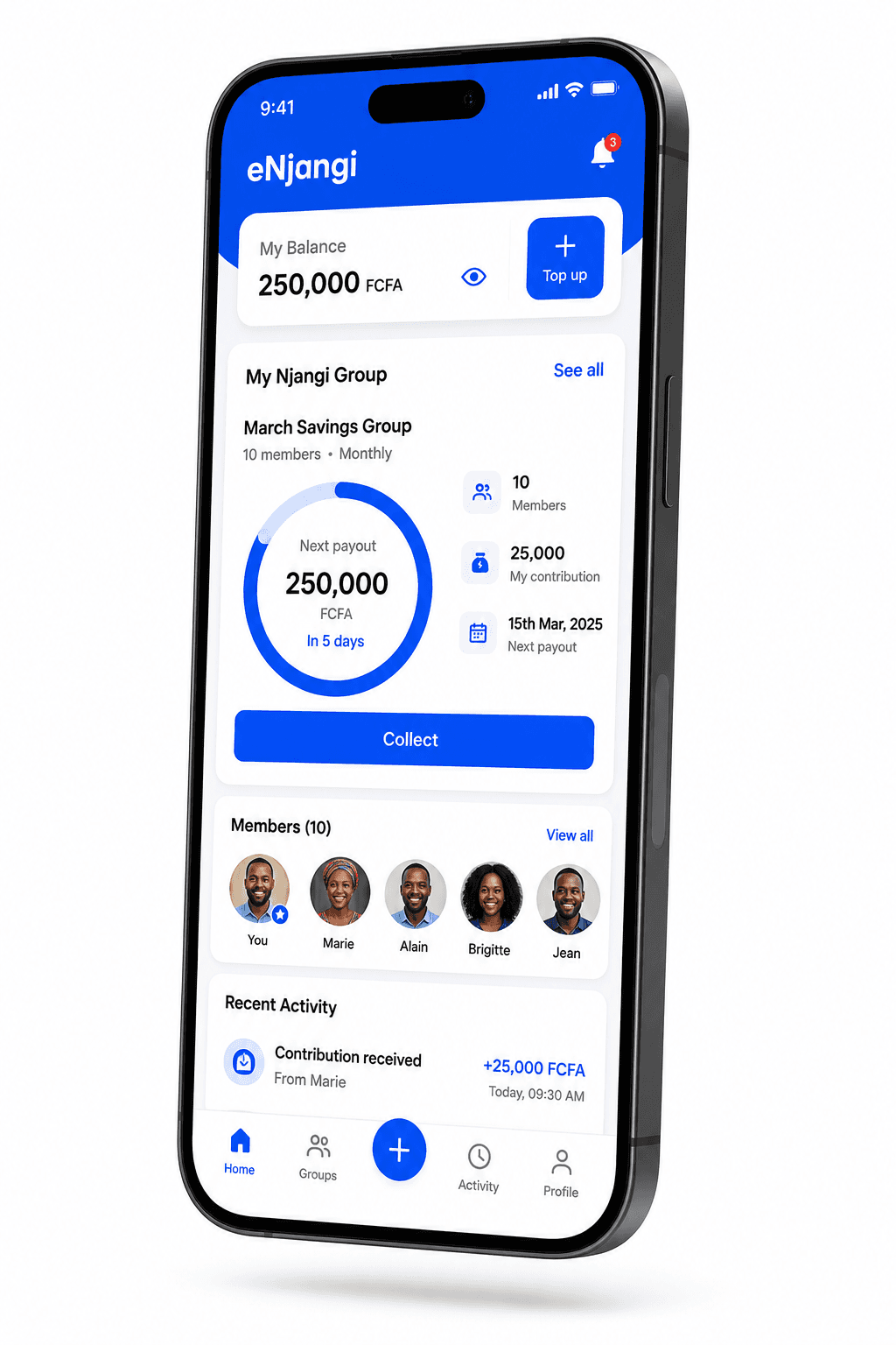 e-Njangi app dashboard on a smartphone